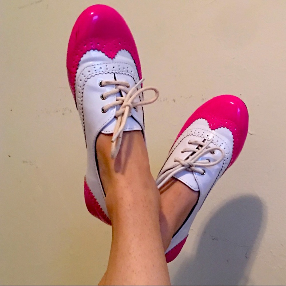 Adorable leather pink and white dance shoes